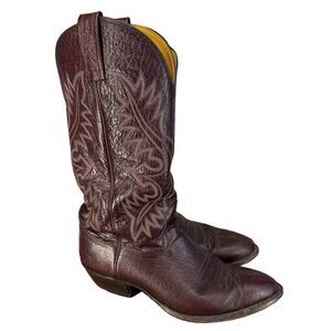 Nocona Cowboy Boots Mens 7.5D Wine Red Pig Leather Vintage Western Almond Toe
